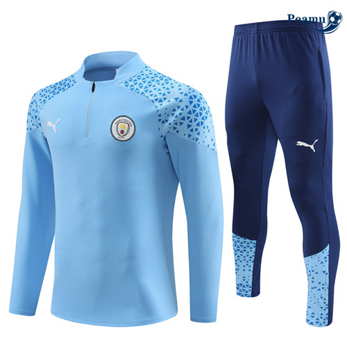 Peamu - Maillot foot Survetement Manchester City Enfant Bleu 2023/24 discout