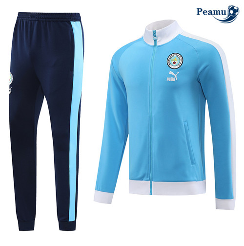 Peamu - Maillot foot Veste Survetement Manchester City Bleu 2023/24 personnalisé