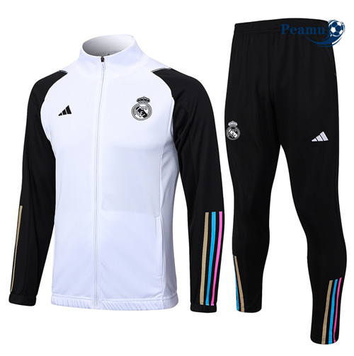 Peamu - Maillot foot Veste Survetement Real Madrid Blanc 2023/24 personnalisé