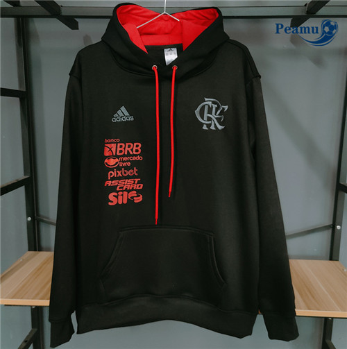 Peamu - Maillot foot Sweatshirt à capuche Peluche Flamengo Noir 2023/24 personnalisé
