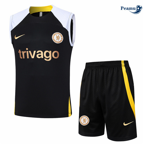 Maillot foot Kit Entrainement Chelsea Debardeur + Shorts noir 2024/2025 Soldes