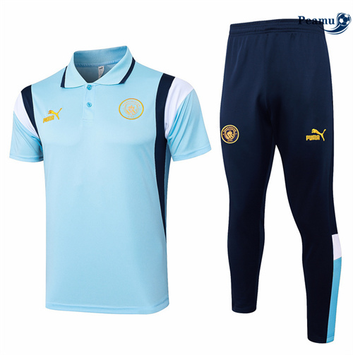 Maillot foot Kit Entrainement Manchester City POLO + Pantalon bleu clair 2024/2025 Outlet