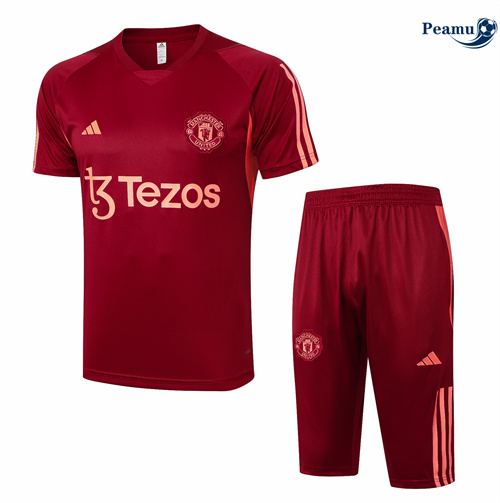 Maillot foot Kit Entrainement Manchester United + Shorts rouge bordeaux 2024/2025 grossiste