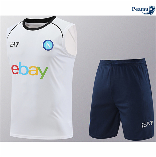 Maillot foot Kit Entrainement Naples Debardeur + Shorts Blanc 2024/2025 personnalisé