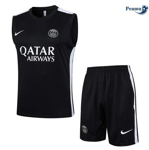 Maillot foot Kit Entrainement Paris PSG Debardeur + Shorts noir 2024/2025 Chinois