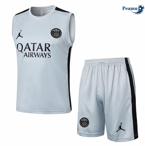 Maillot foot Kit Entrainement Paris PSG Debardeur + Shorts gris 2024/2025 grossiste