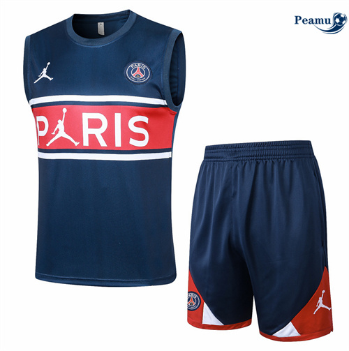 Maillot foot Kit Entrainement Paris PSG Debardeur + Shorts bleu royal 2024/2025 discout