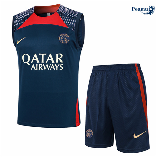 Maillot foot Kit Entrainement Paris PSG Debardeur + Shorts bleu royal 2024/2025 Paris