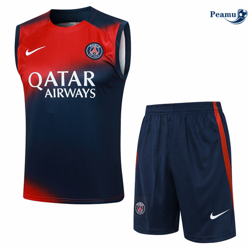 Maillot foot Kit Entrainement Paris PSG Debardeur + Shorts rouge 2024/2025 Officiel