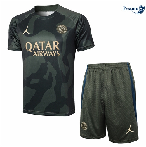 Maillot foot Kit Entrainement Paris PSG + Shorts vert foncé 2024/2025 Chinois