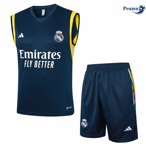 Maillot foot Kit Entrainement Real Madrid Debardeur + Shorts bleu marine 2024/2025 France