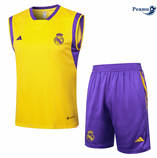 Maillot foot Kit Entrainement Real Madrid Debardeur + Shorts jaune 2024/2025 Officiel