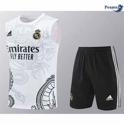 Maillot foot Kit Entrainement Real Madrid Debardeur + Shorts Blanc 2024/2025 Outlet