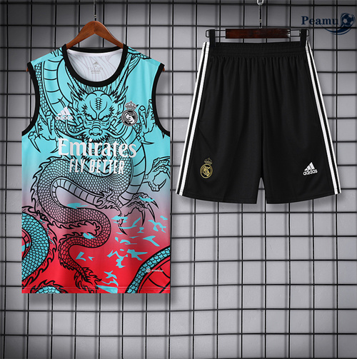 Maillot foot Kit Entrainement Real Madrid Debardeur + Shorts bleu 2024/2025 Soldes