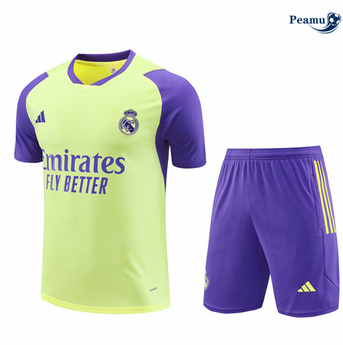 Maillot foot Kit Entrainement Real Madrid Enfant + Shorts jaune clair 2024/2025 discout