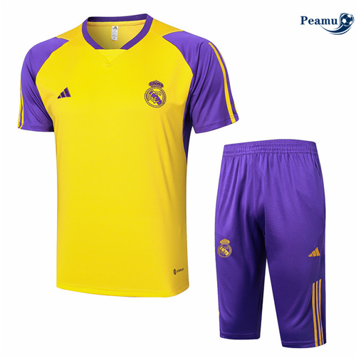 Maillot foot Kit Entrainement Real Madrid + Shorts jaune 2024/2025 Soldes