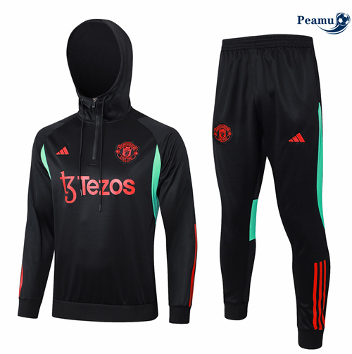 Survetement Manchester United Enfant à capuche noir 2024/2025 Soldes