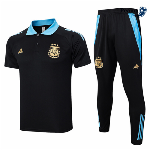 Maillot foot Kit Entrainement Argentine polo + Pantalon Noir 2024-2025 Paris