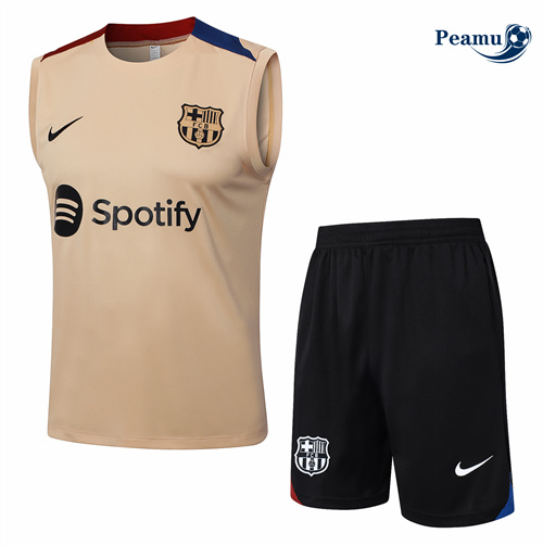 Maillot foot Kit Entrainement Barcelone Debardeur + Shorts Jaune 2024-2025 Soldes