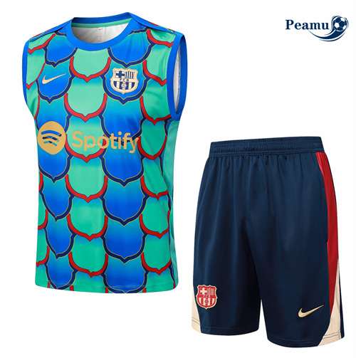 Maillot foot Kit Entrainement Barcelone Debardeur + Shorts Vert 2024-2025 Chinois