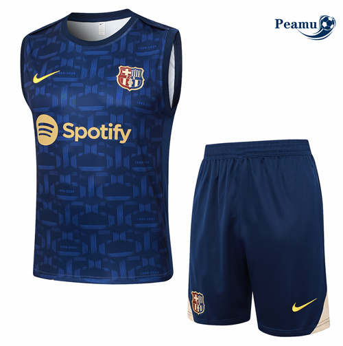Maillot foot Kit Entrainement Barcelone Debardeur + Shorts Bleu Marine 2024-2025 grossiste