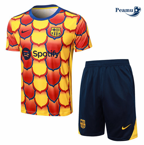 Maillot foot Kit Entrainement Barcelone + Shorts Jaune 2024-2025 personnalisé