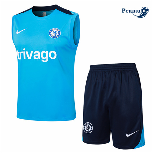 Maillot foot Kit Entrainement Chelsea Debardeur + Shorts bleu ciel 2024-2025 Chinois