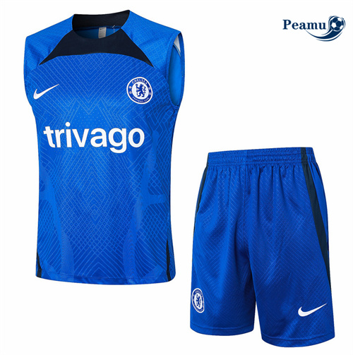Maillot foot Kit Entrainement Chelsea Debardeur + Shorts Bleu 2024-2025 grossiste