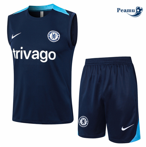 Maillot foot Kit Entrainement Chelsea Debardeur + Shorts Bleu Marine 2024-2025 discout