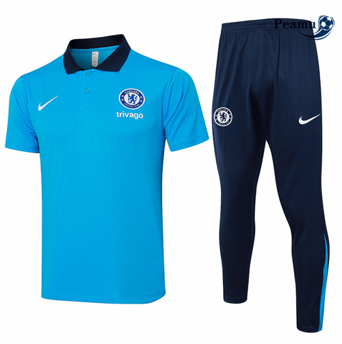 Maillot foot Kit Entrainement Chelsea polo + Pantalon Bleu 2024-2025 Officiel