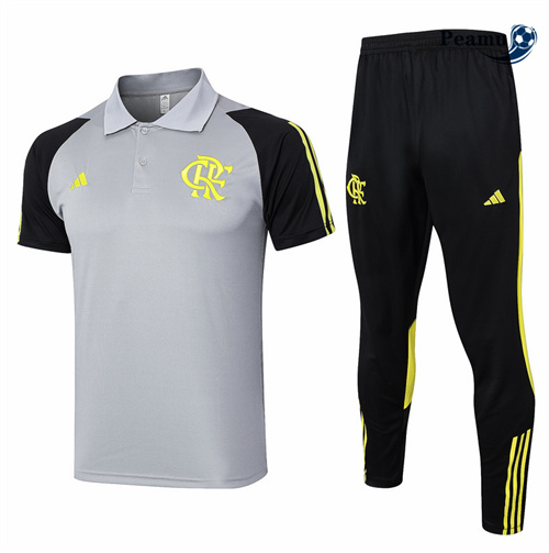 Maillot foot Kit Entrainement Flamengo polo + Pantalon Gris Clair 2024-2025 Outlet