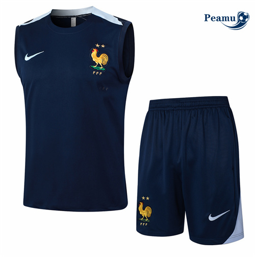 Maillot foot Kit Entrainement France Debardeur + Shorts Bleu Marine 2024-2025 Soldes