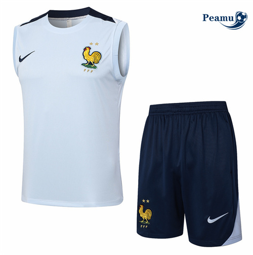 Maillot foot Kit Entrainement France Debardeur + Shorts Bleu 2024-2025 discout