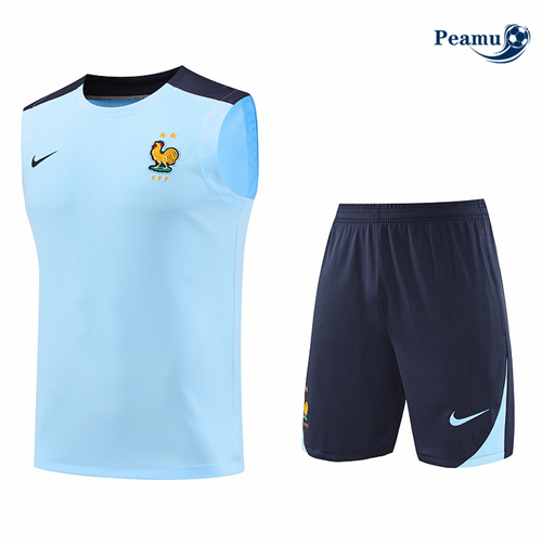 Maillot foot Kit Entrainement France Debardeur + Shorts Bleu 2024-2025 Paris