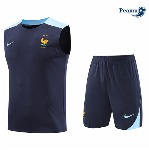 Maillot foot Kit Entrainement France Debardeur + Shorts Bleu 2024-2025 personnalisé