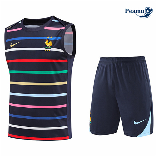 Maillot foot Kit Entrainement France Debardeur + Shorts Bleu 2024-2025 Officiel