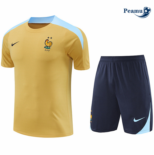Maillot foot Kit Entrainement France + Shorts Jaune 2024-2025 Soldes