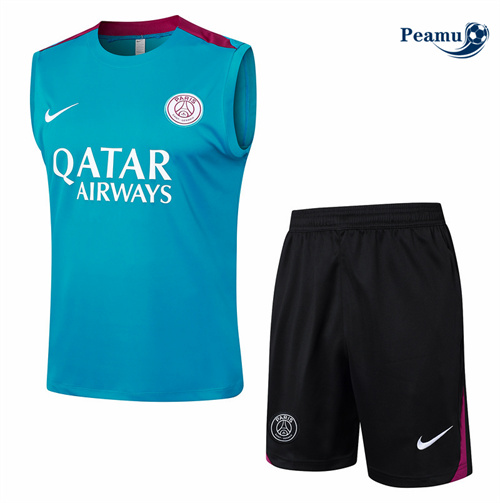 Maillot foot Kit Entrainement Paris PSG Debardeur + Shorts Bleu 2024-2025 Paris