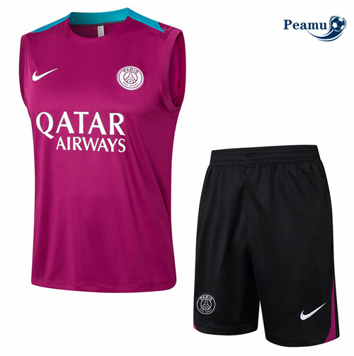 Maillot foot Kit Entrainement Paris PSG Debardeur + Shorts Rose 2024-2025 personnalisé