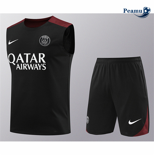 Maillot foot Kit Entrainement Paris PSG Debardeur + Shorts Noir 2024-2025 Officiel