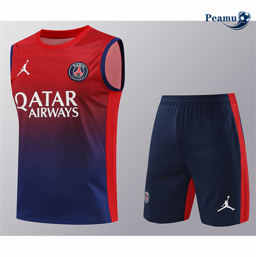 Maillot foot Kit Entrainement Paris PSG Debardeur + Shorts Rouge 2024-2025 Original
