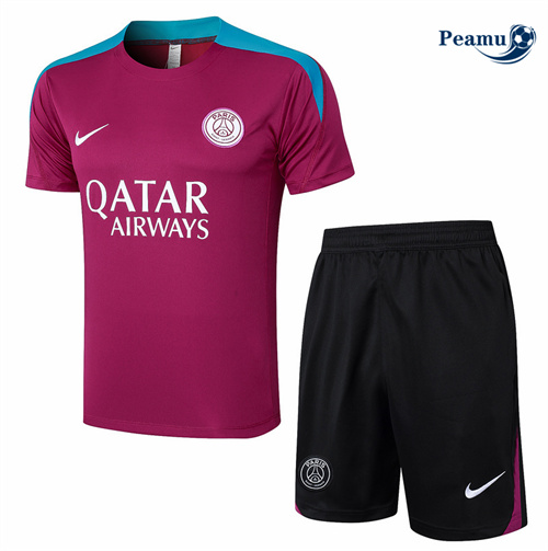 Maillot foot Kit Entrainement Paris PSG + Shorts Rose 2024-2025 Soldes
