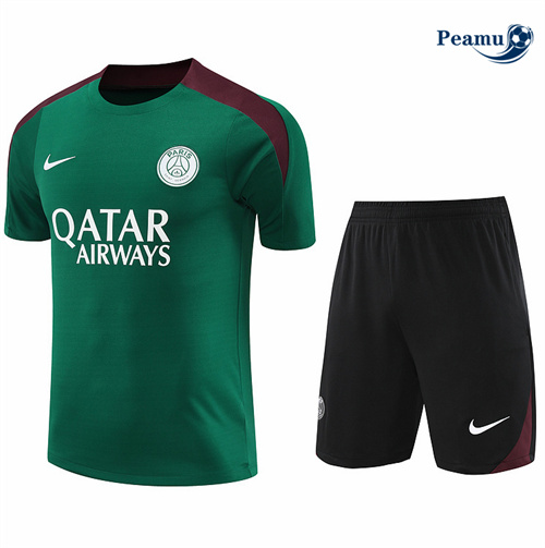 Maillot foot Kit Entrainement Paris PSG + Shorts Vert 2024-2025 discout