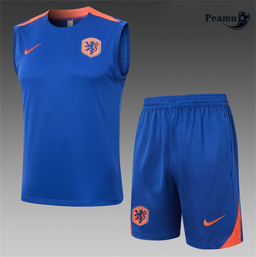 Maillot foot Kit Entrainement Pays-Bas Debardeur + Shorts Bleu 2024-2025 Outlet