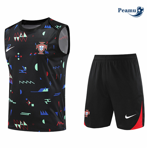 Maillot foot Kit Entrainement Portugal Debardeur + Shorts Noir 2024-2025 personnalisé