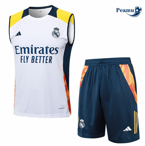 Maillot foot Kit Entrainement Real Madrid Debardeur + Shorts Blanc 2024-2025 Chinois