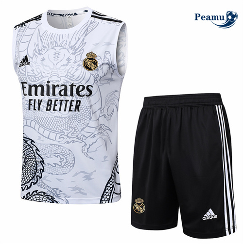 Maillot foot Kit Entrainement Real Madrid Debardeur + Shorts Blanc 2024-2025 grossiste
