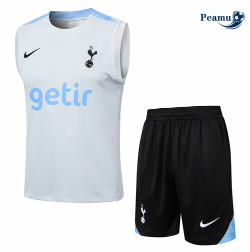 Maillot foot Kit Entrainement Tottenham Hotspur Debardeur + Shorts Gris Clair 2024-2025 grossiste