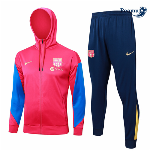 Veste Survetement Barcelone à Capuche Rose 2024-2025 Officiel
