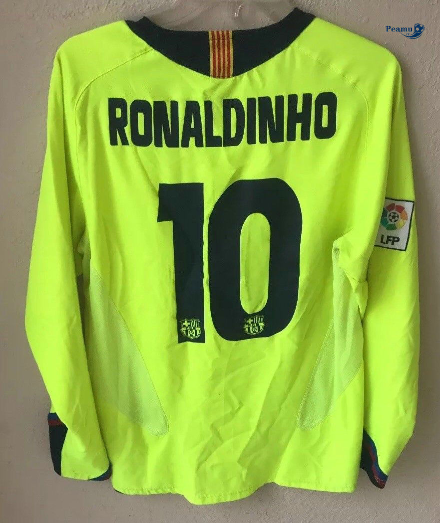 Classico Maglie Barcelone Exterieur Manche Longue Verde (10 Ronaldinho) 2005-06